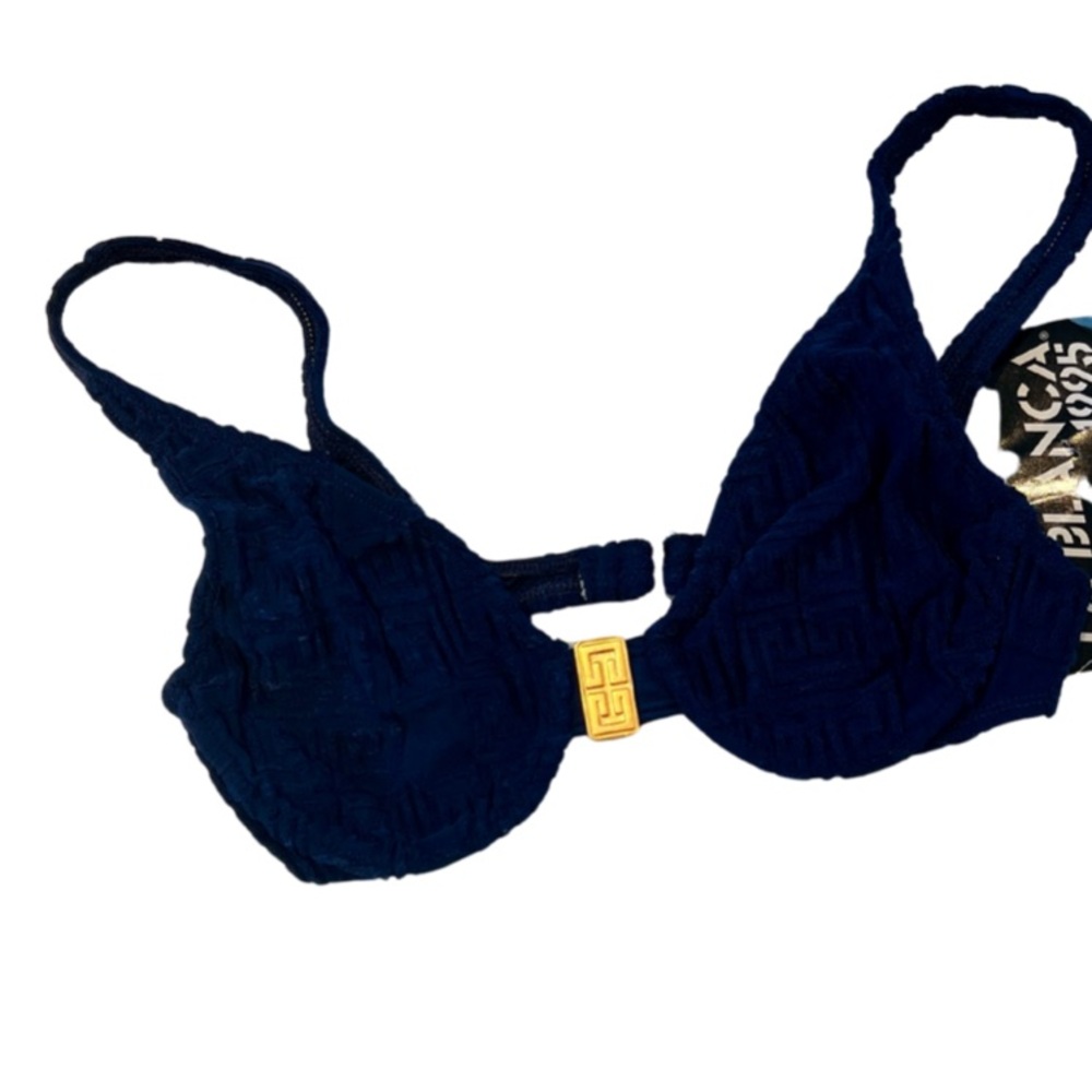 NEW La Blanca blue underwire bikini top textured fabric gold-tone hardware 10